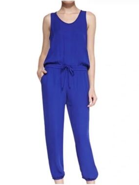 Theory Lortan W Silk Sleeveless Drawstring Jumpsuit in Royal Blue